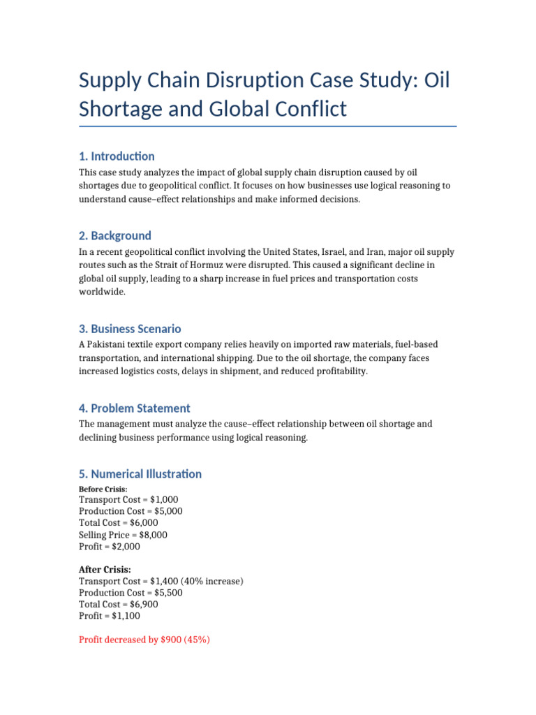 Complete Supply Chain Case Study | PDF | Reason | Supply Chain