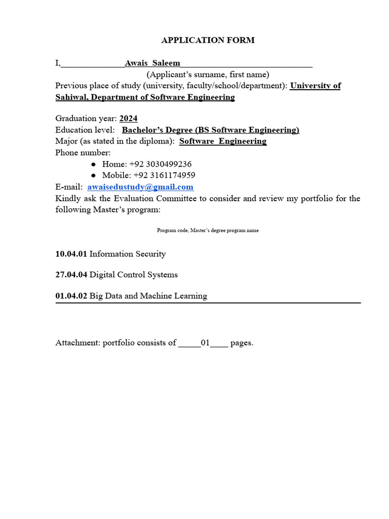 Application Form Portfolio | PDF