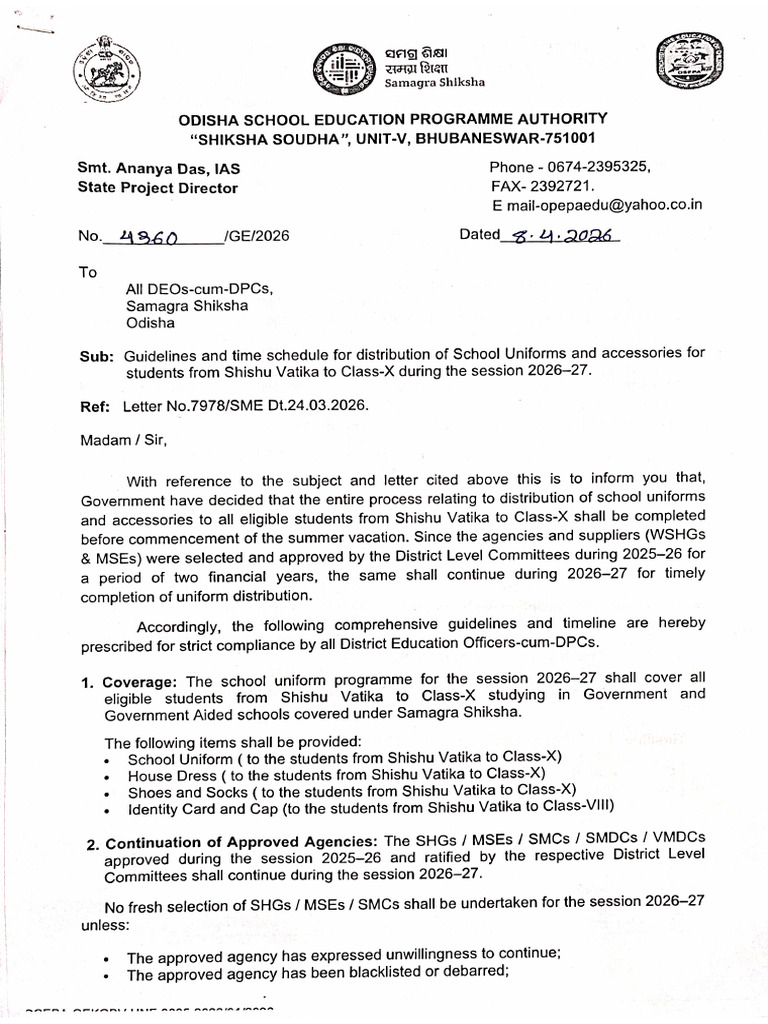 Guidelines for Uniform Distribution 2026-27 | PDF