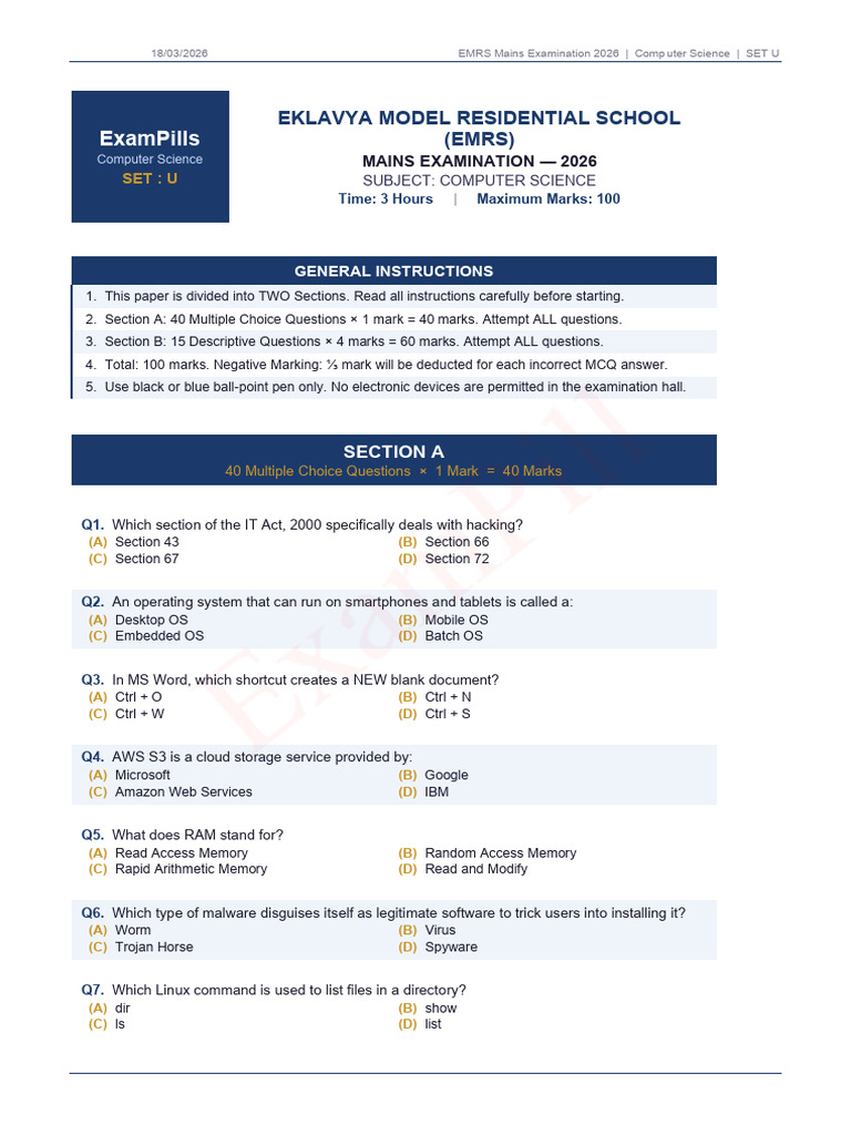 Sample Paper 7 & AI by ExamPilLL | PDF | Artificial Intelligence ...