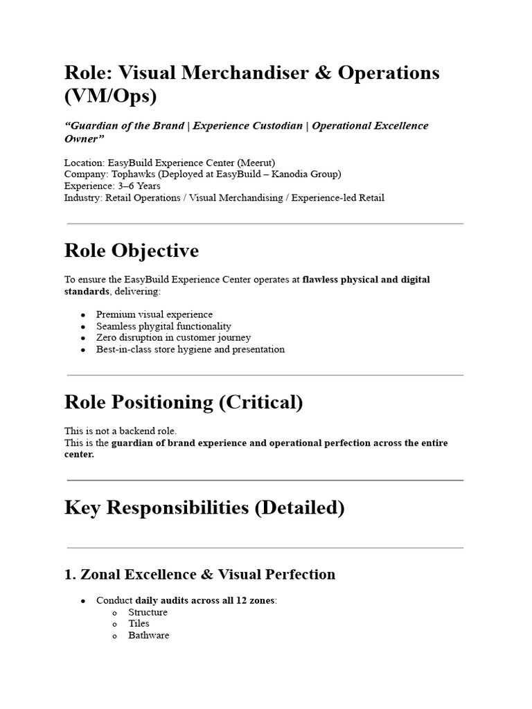 JD Visual Merchandiser.docx | PDF | Customer Experience | Housekeeping