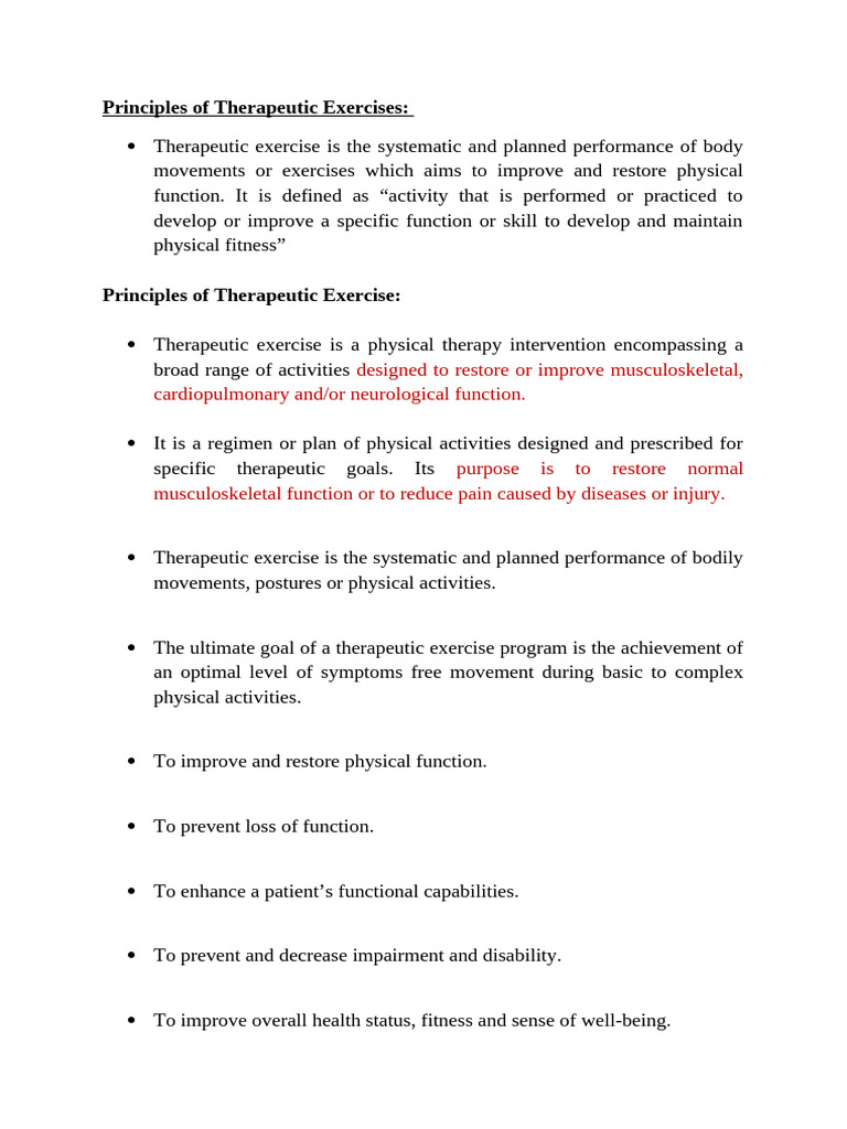 Principles of Therapeutic Exercises | PDF | Physical Therapy | Therapy