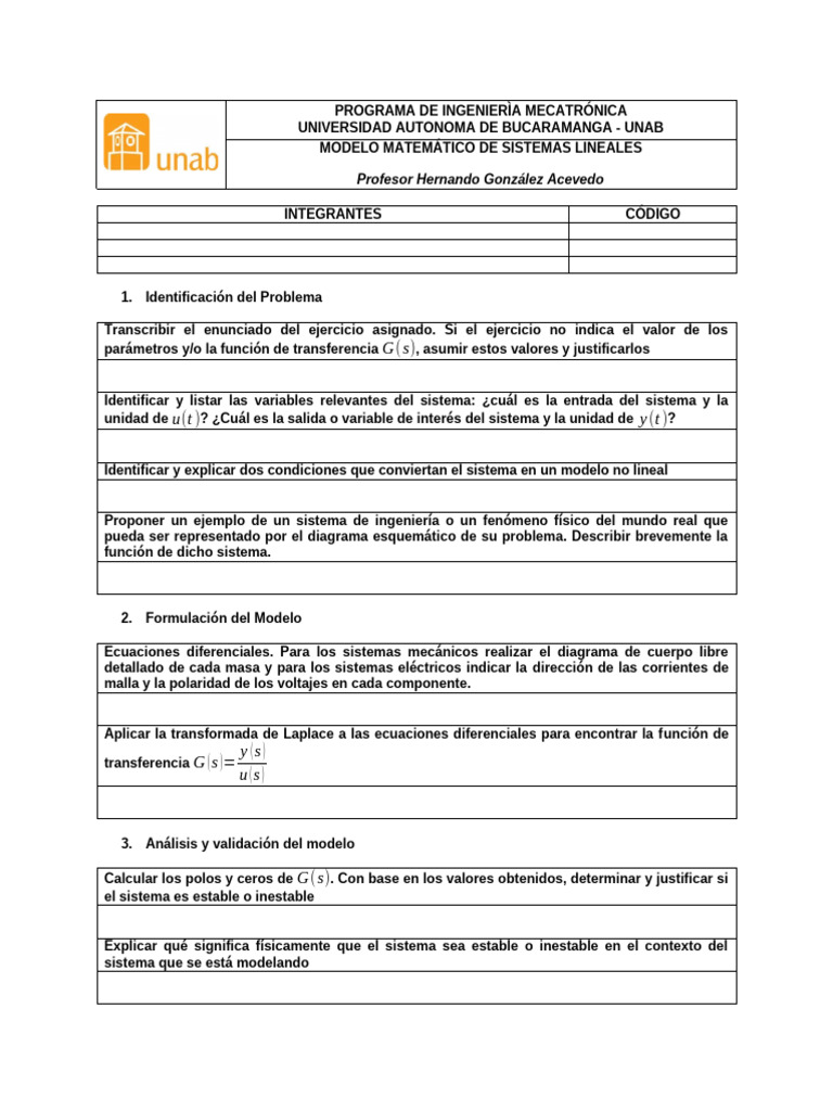 Lab 1 MS Modelo Matemático Sistemas Lineales | PDF | Ecuaciones ...