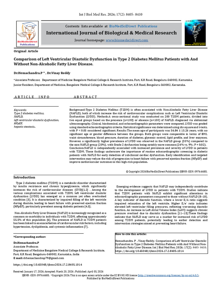 Comparison of Left Ventricular Diastolic Dysfunction in Type 2 Diabetes ...