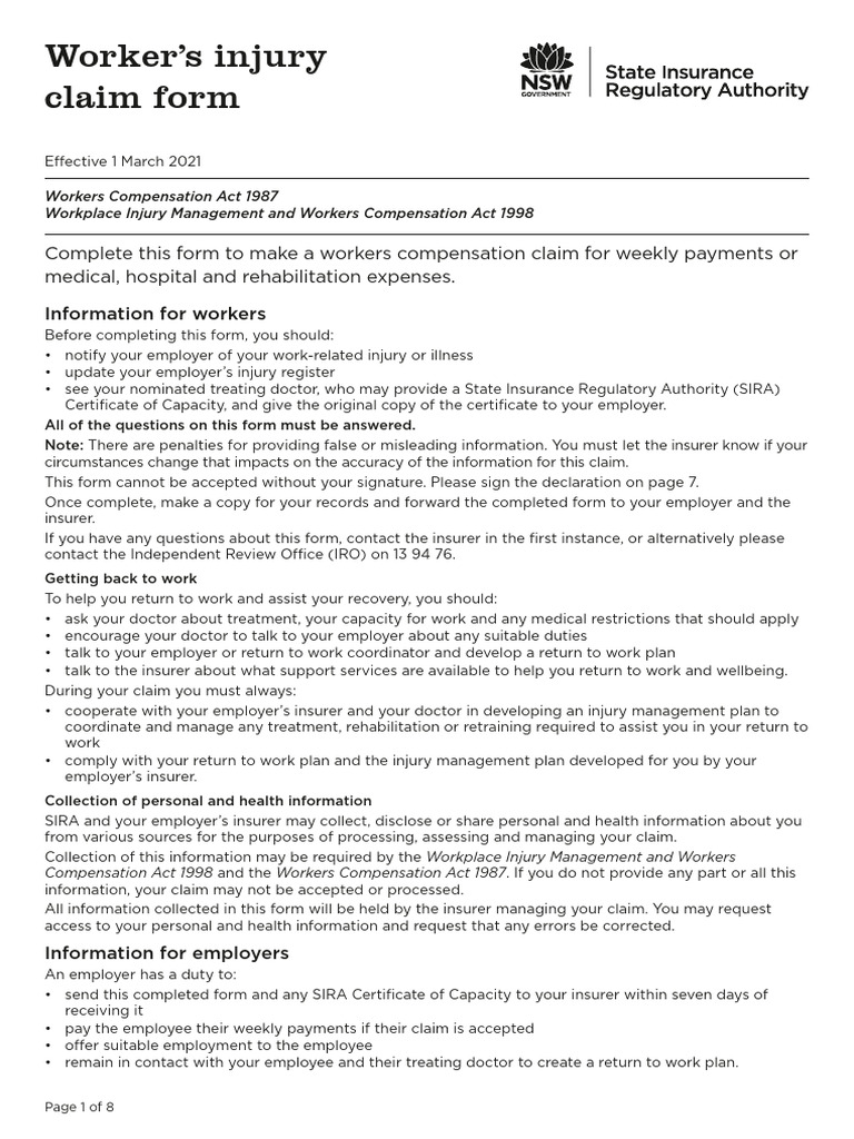 Workers Injury Claim Form | PDF | Employment | Overtime