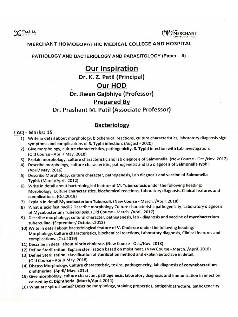 Pathology Paper - II Question Bank | PDF