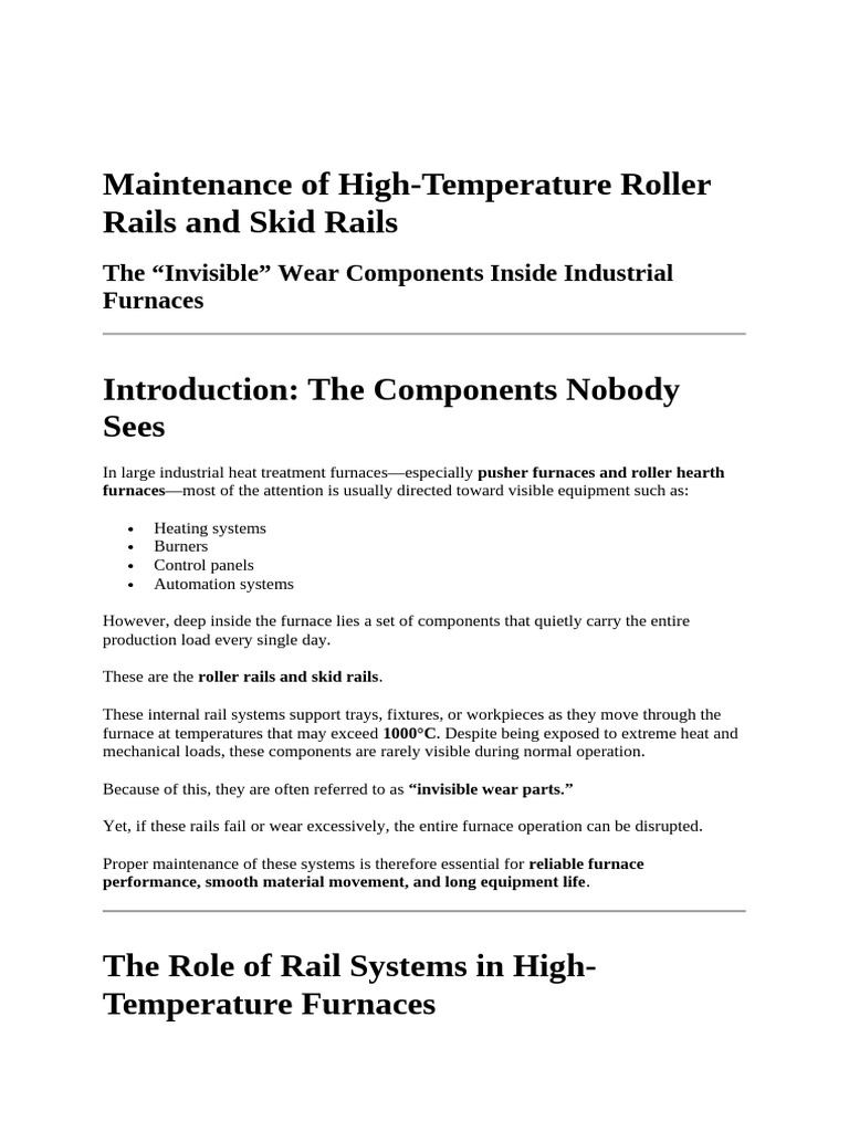 Maintenance of High-Temperature Roller Rails and Skid Rails | PDF