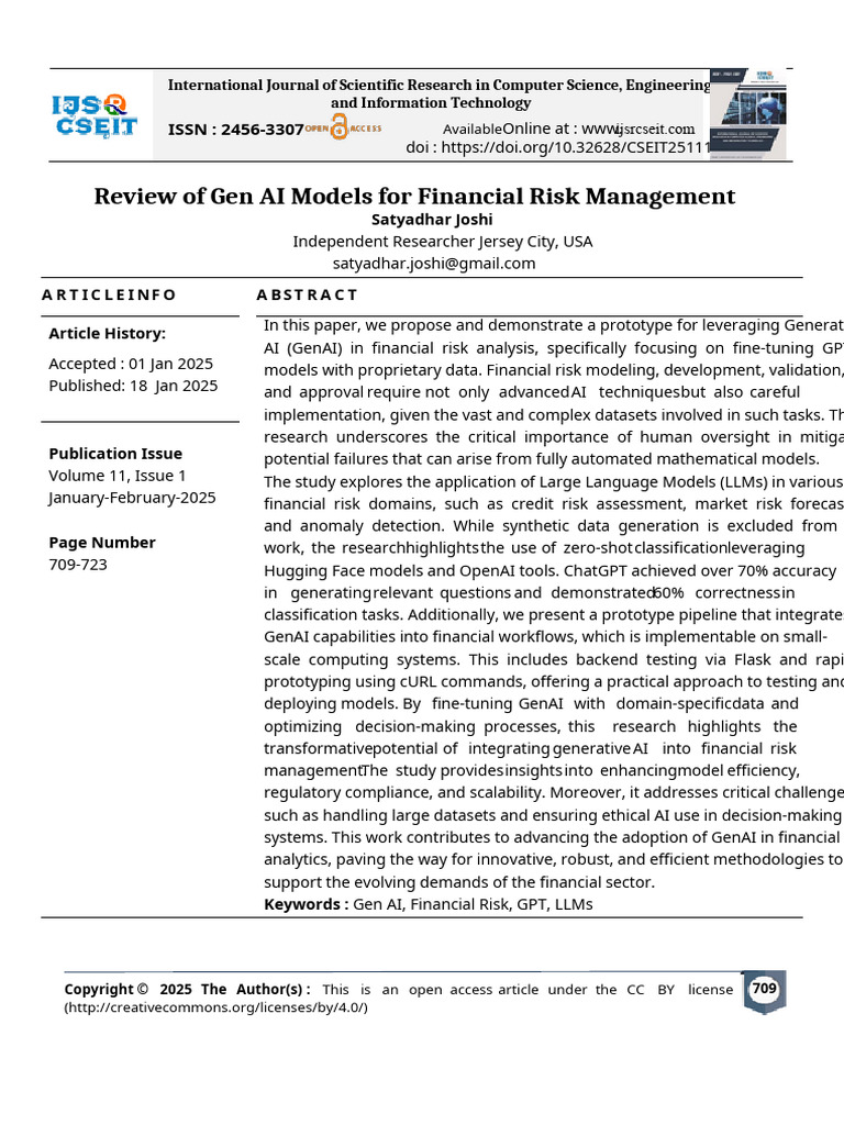 Review of Gen AI Models For Financial Risk Management Independent | PDF ...