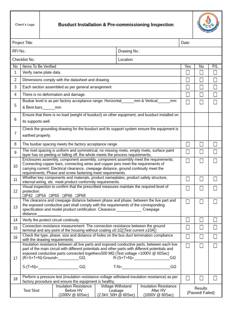 CS - Busduct Installation & Pre-Commissioning Inspection | PDF ...