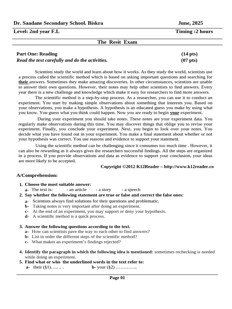 Resit Exam 2 Languages | PDF | Scientific Method | Experiment