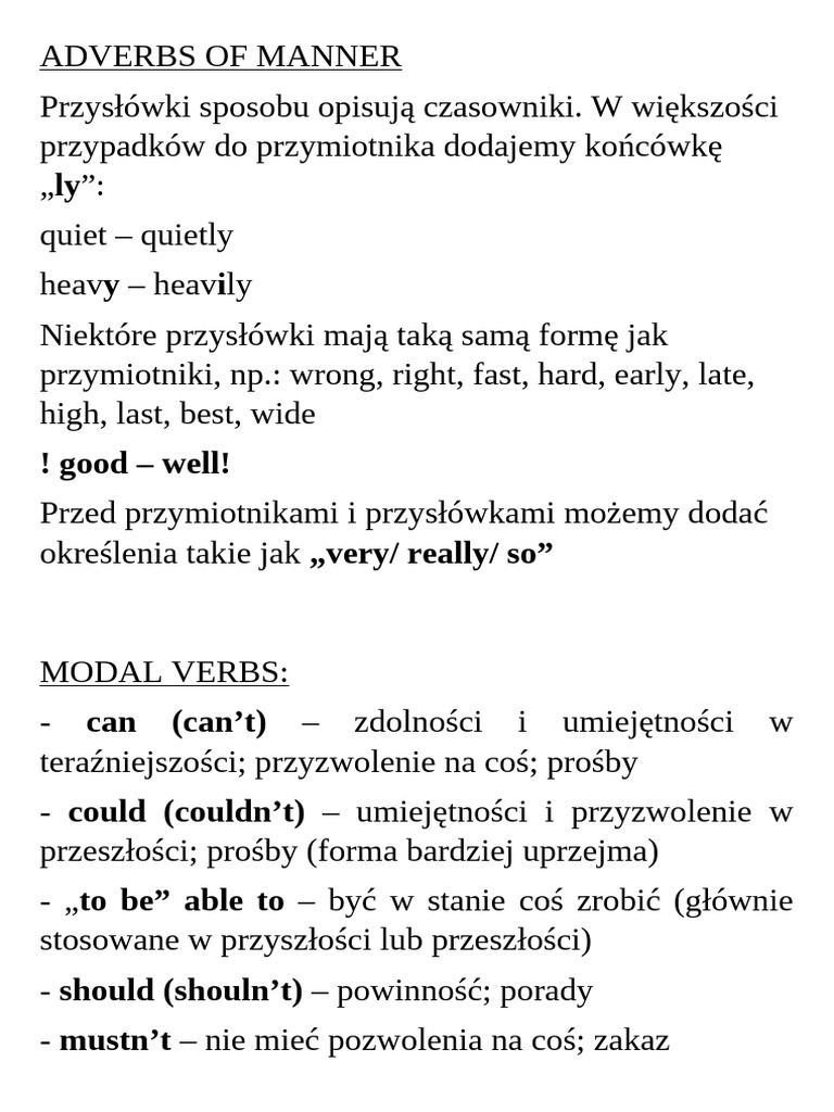 Adverbs and Modals | PDF