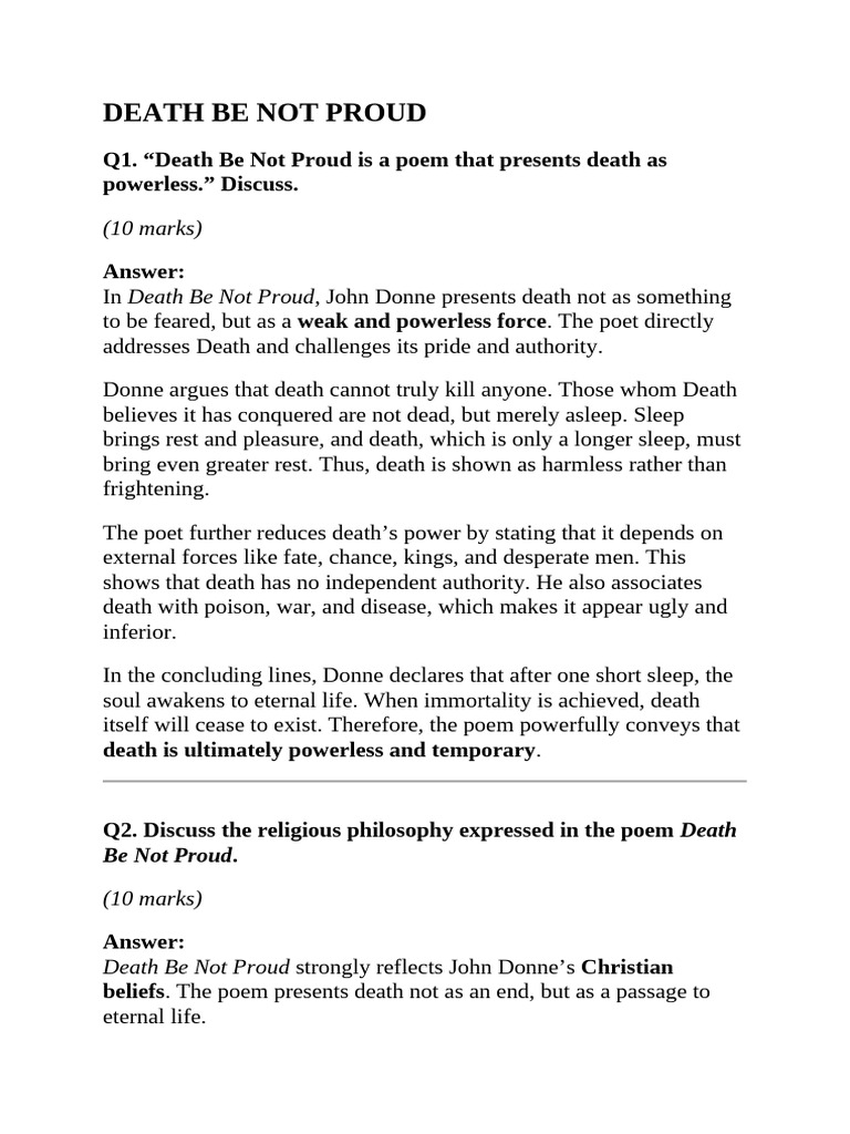 Death Be Not Proud | PDF | Death | Immortality