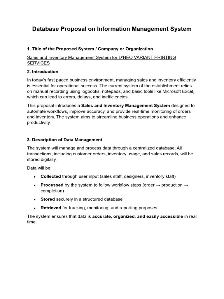 Database Proposal On Information Management System | PDF | Databases ...