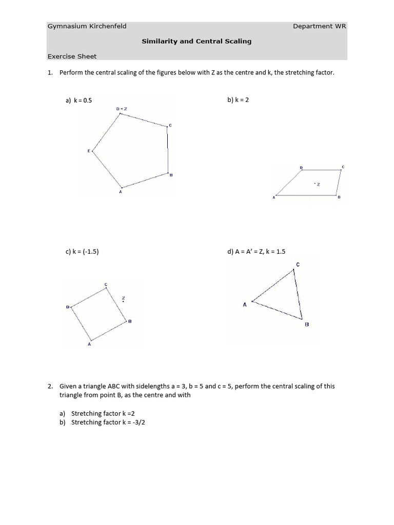 Similarity and Central Scaling Ex Sheet | PDF