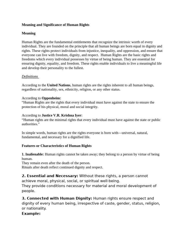 Meaning and Significance of Human Rights | PDF | Human Rights | Dignity