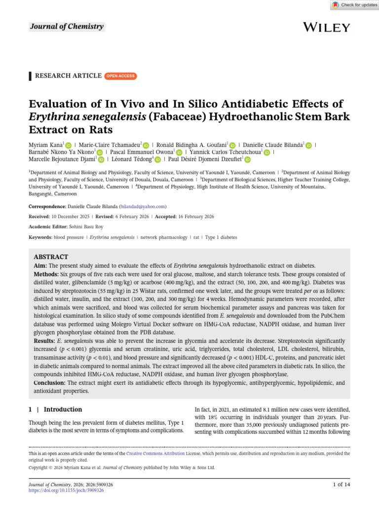Journal of Chemistry - 2026 - Kana - Evaluation of in Vivo and in ...