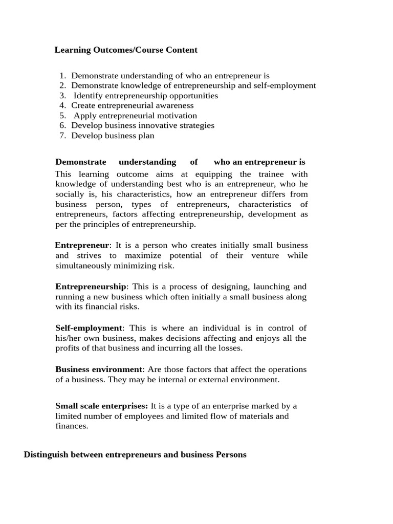 ENTREPRENEURSHIP INTRODUCTION NOTES | PDF
