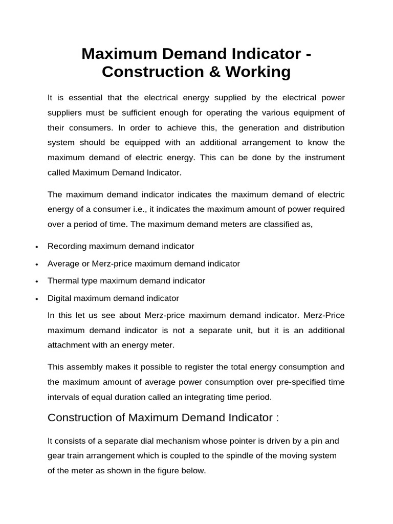 Maximum Demand Indicator | PDF | Electricity | Electrical Engineering