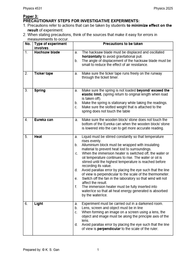 Precautions of Experiment of Physics | PDF | Temperature | Pendulum