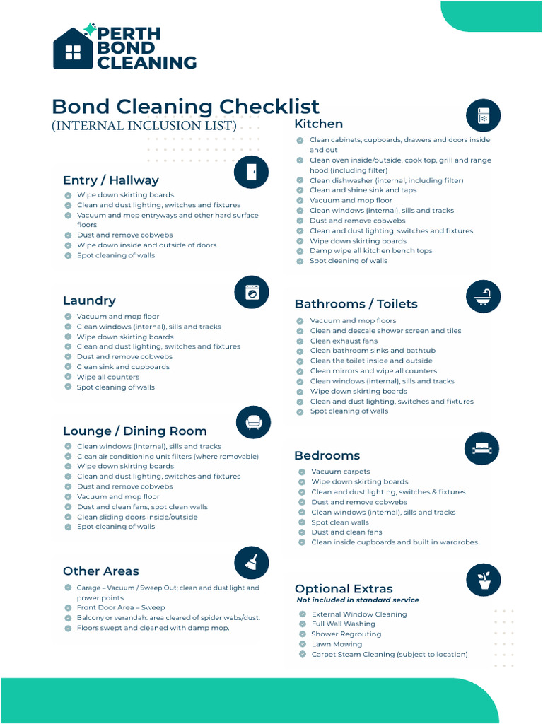 Bond Cleaning Checklist | PDF | Bathroom | Vacuum Cleaner