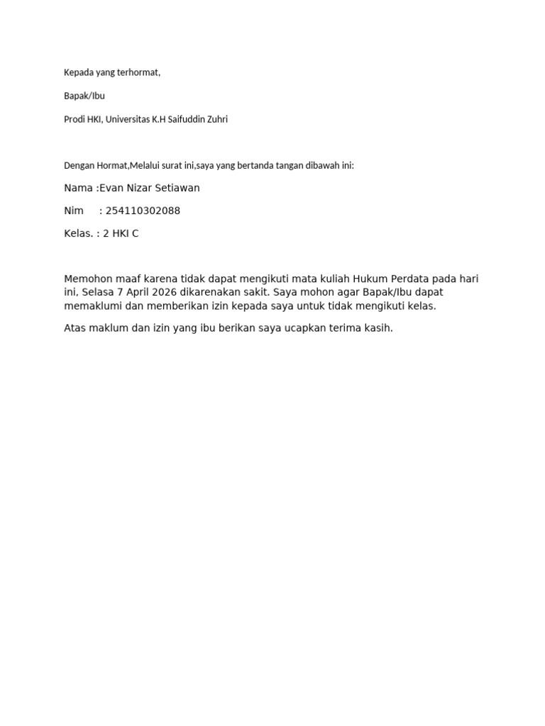 Surat Izin Evan Nizar | PDF