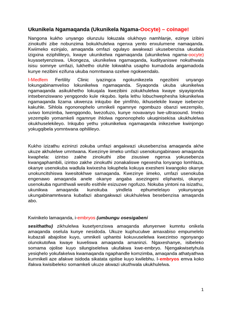 Practical 1 - Egg Donation Translated IsXhosa Document | PDF ...