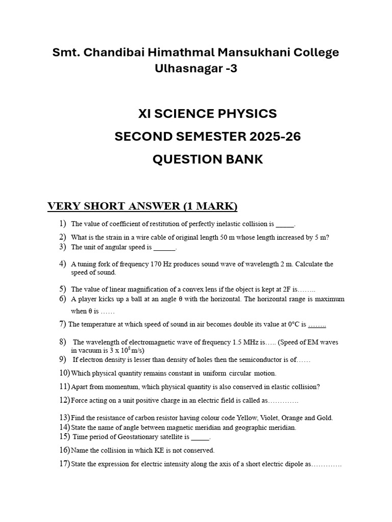 Physics Question Bank 2026 | PDF | Force | Collision