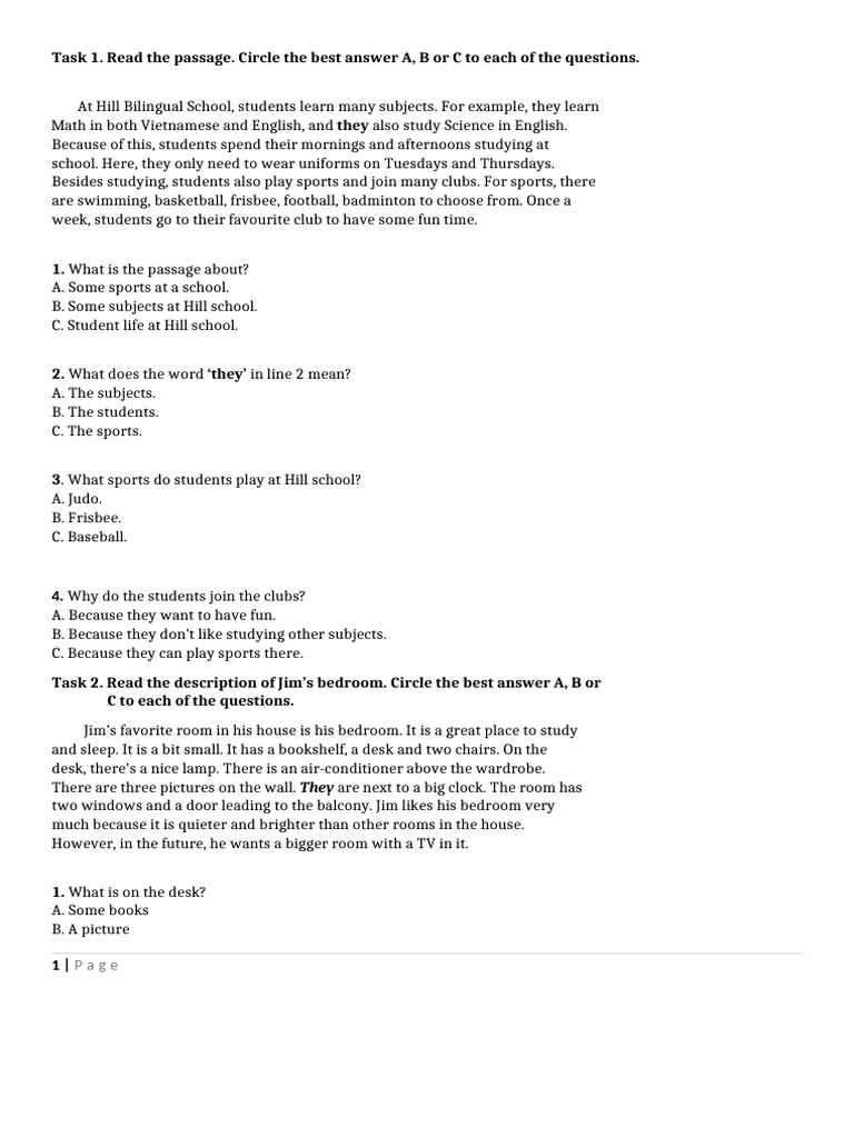 Unit 6 Reading Extra Test | PDF