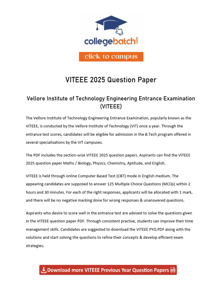 VITEEE 2025 Question Paper | PDF