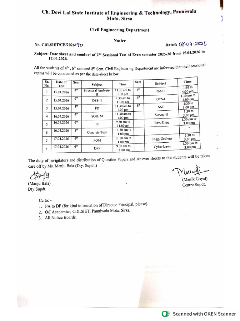 Date Sheet of 2nd Sessional | PDF
