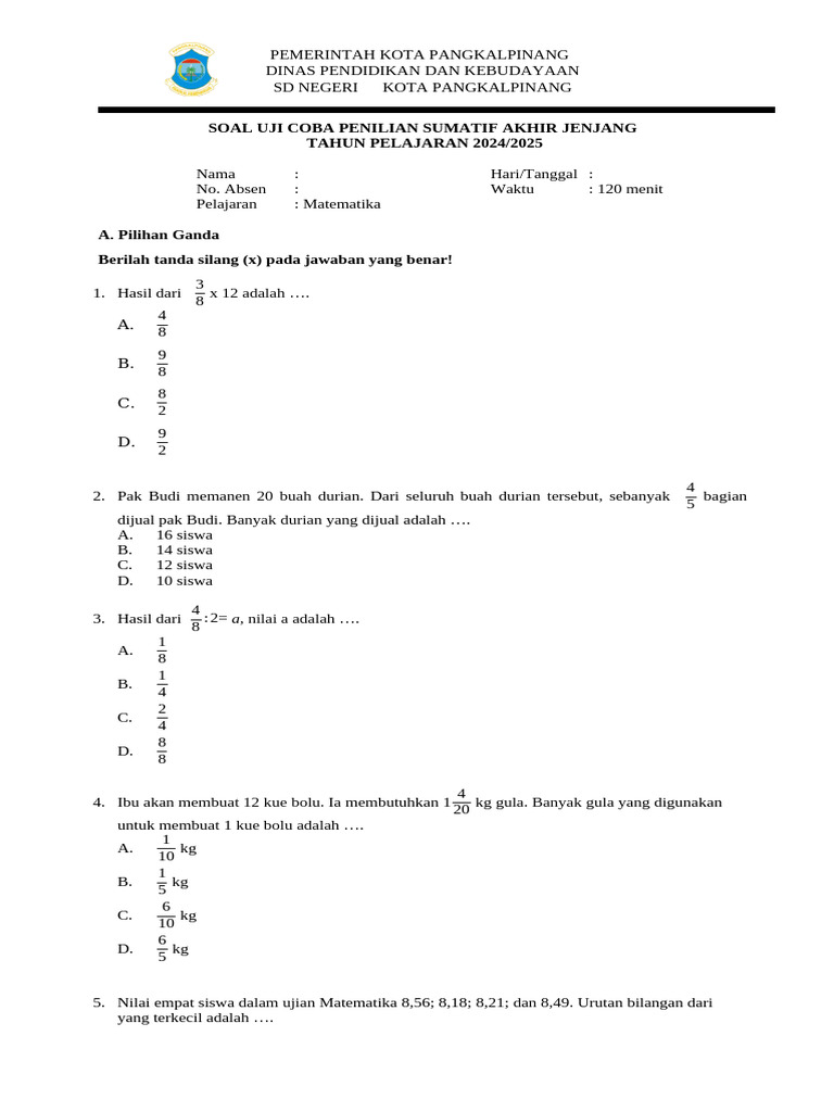 Soal Mtk to Psaj Gabek | PDF