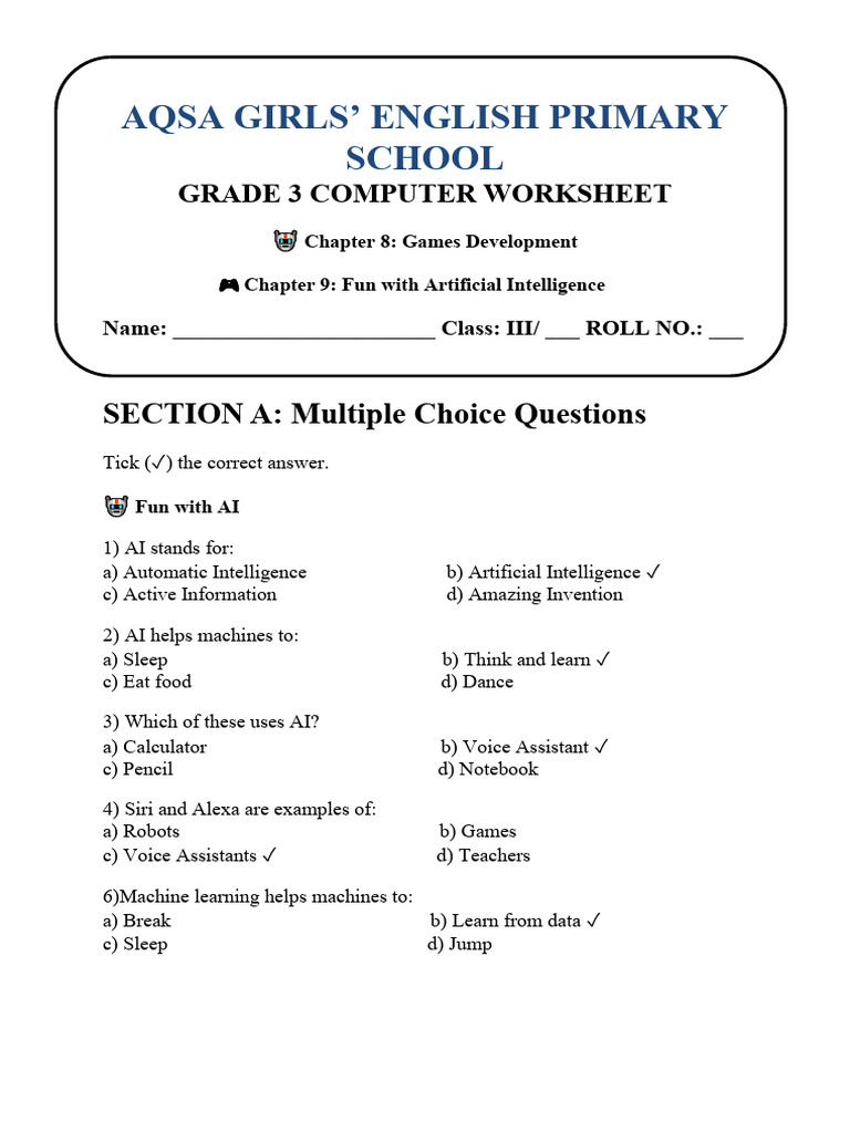 Std 3 Annual Computer Worksheet Chapter 8 9 Zz | PDF | Artificial ...