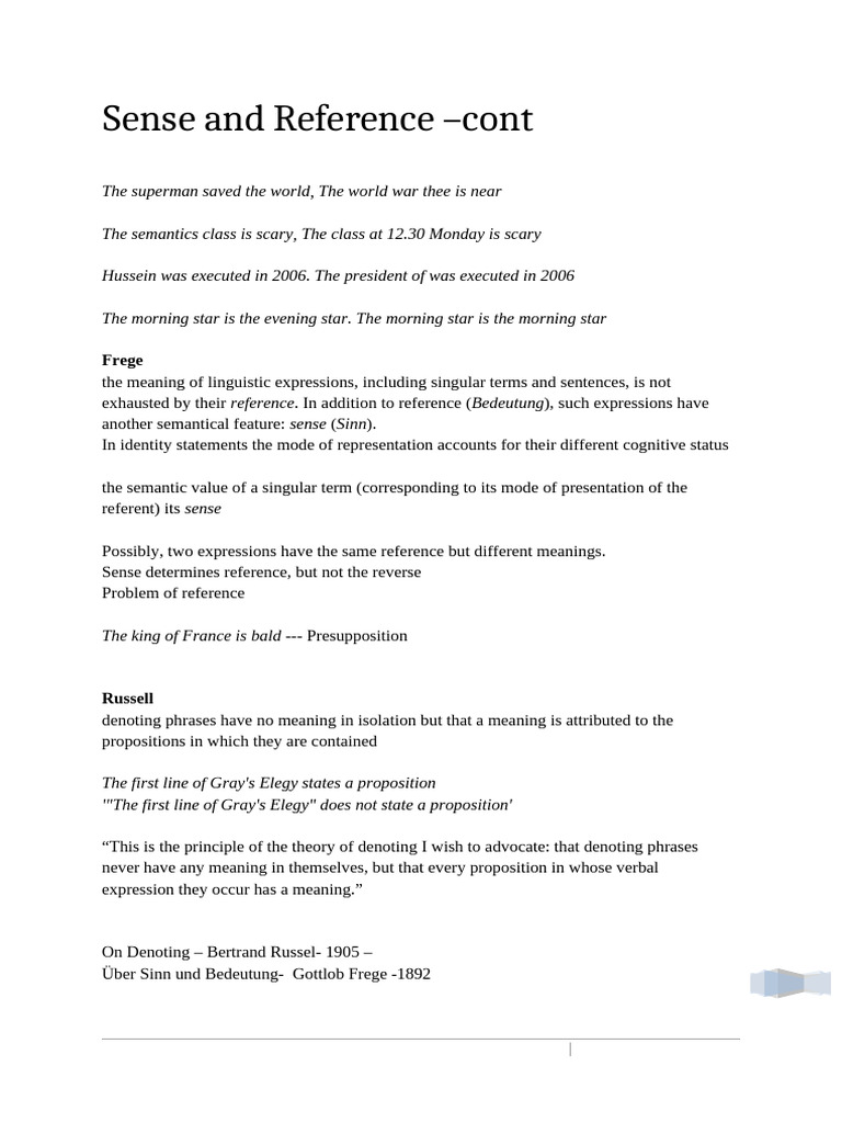 Semantics 17 - Lecture 3 - Sense and Refernce-cont | PDF