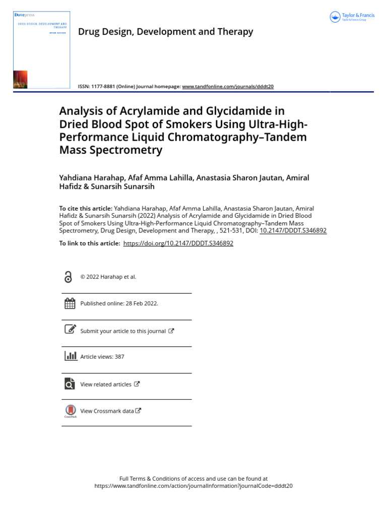 Analysis of Acrylamide and Glycidamide in Dried Blood Spot of Smokers ...
