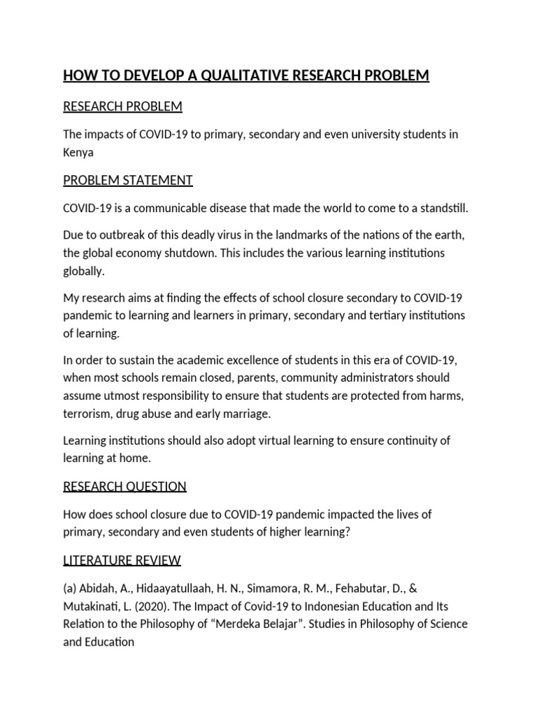 How To Develop A Qualitative Research Problem | PDF | Pandemic