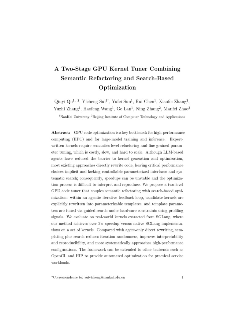 A Two-Stage GPU Kernel Tuner Combining | PDF
