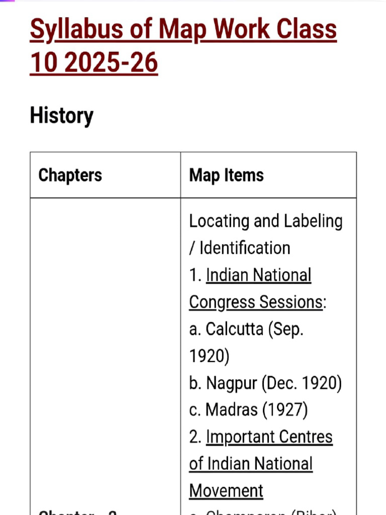 10th Board Exam Map Work Syllabus | PDF