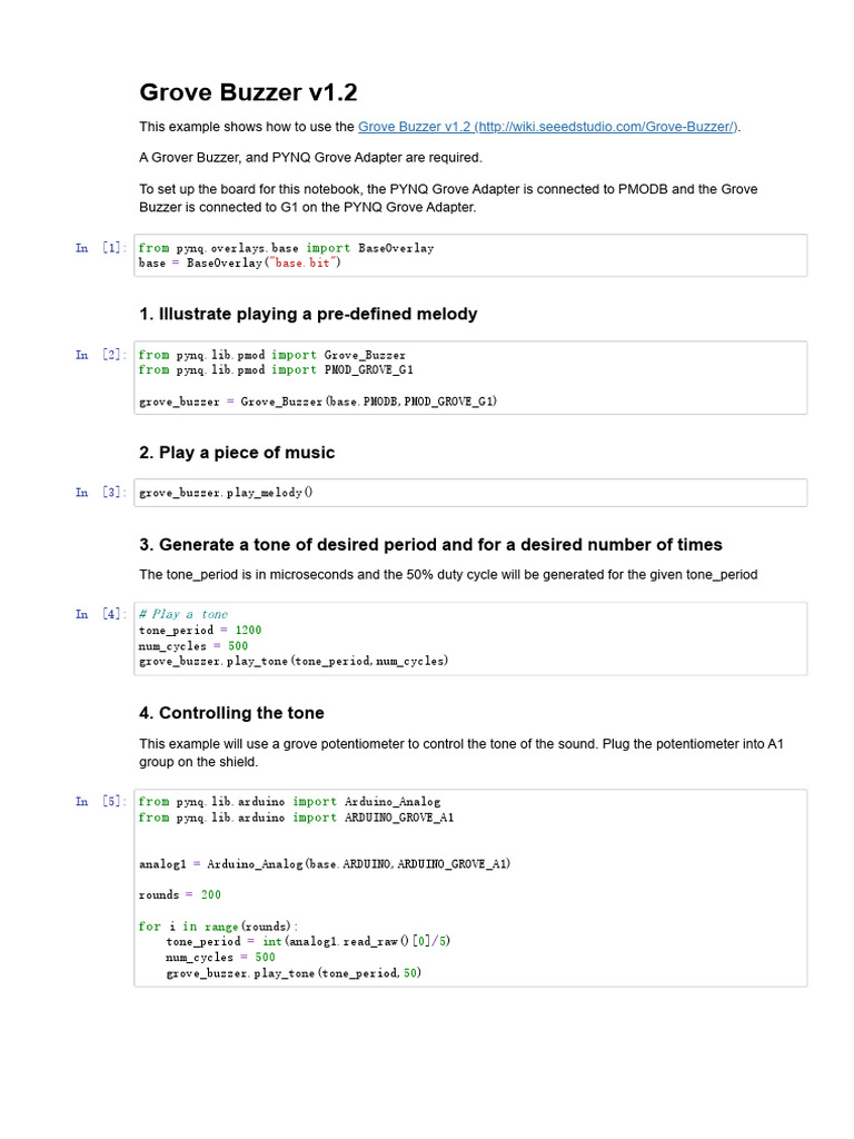 Pmod - Grove - Buzzer - Jupyter Notebook | PDF