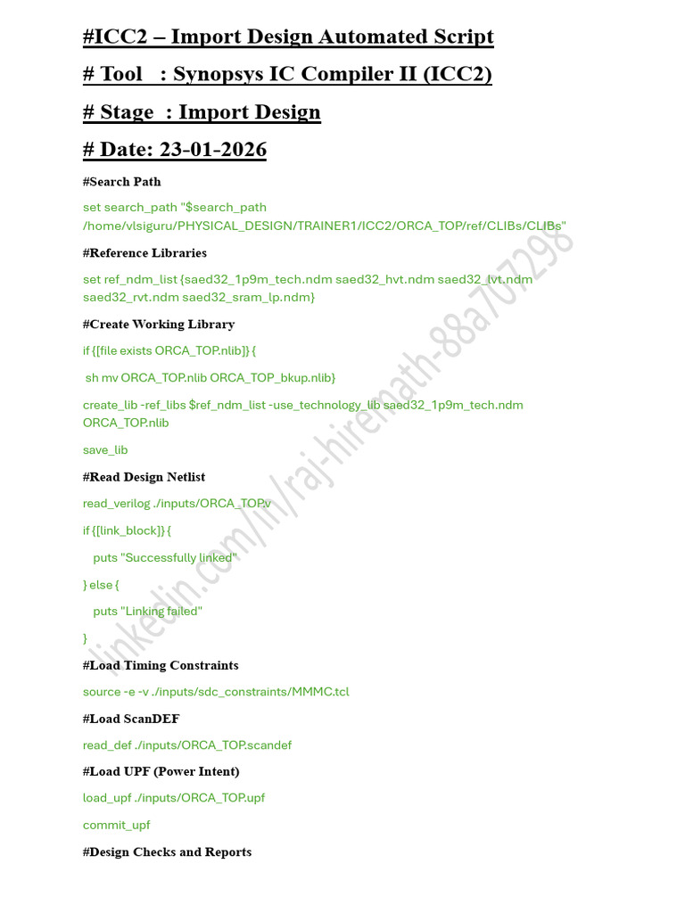 Synopsys ICC2 Import Desig Automation Script for Physical Design | PDF