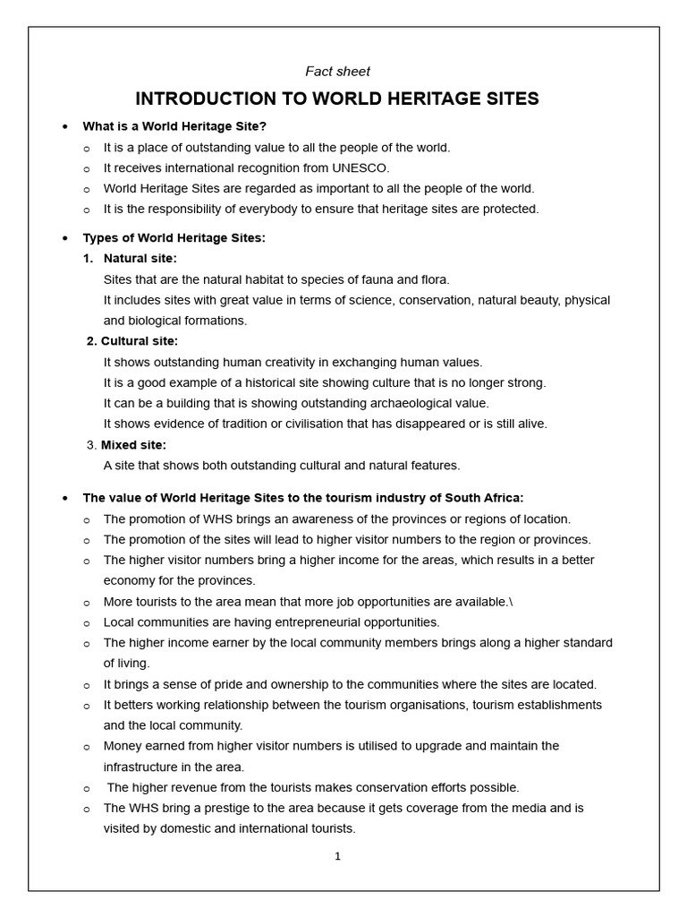 Fact Sheet Introduction To World Heritage Sites | PDF | World Heritage ...