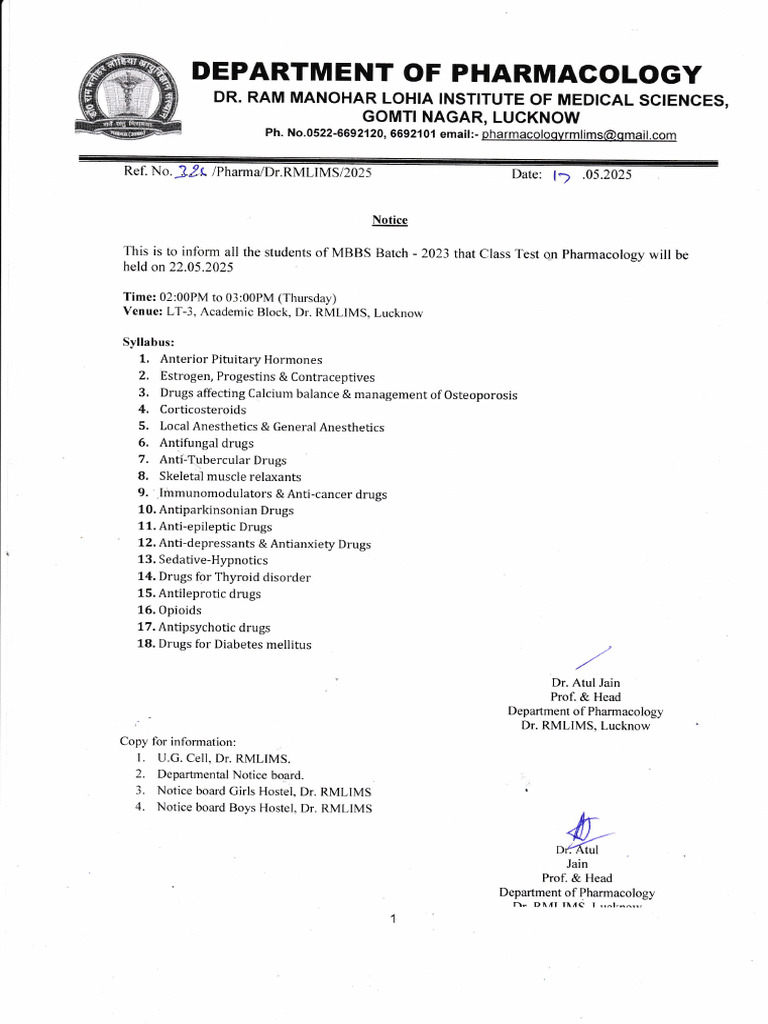 Notice for Class Test on 22.05.2025 | PDF