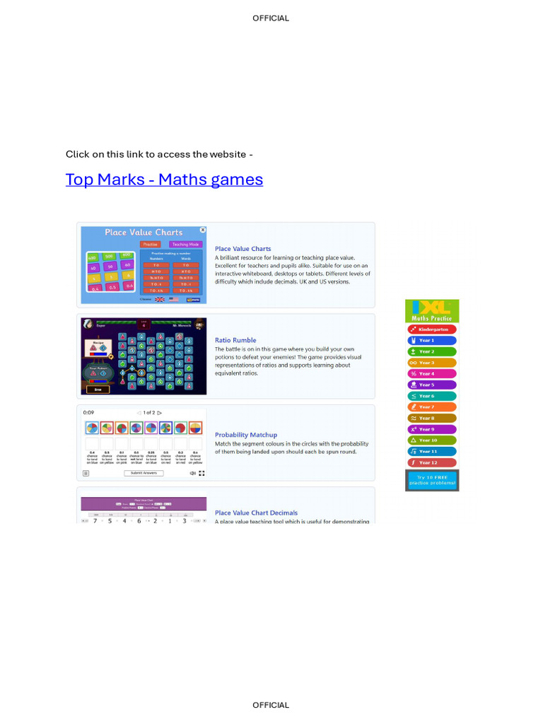Top Marks Maths Games | PDF
