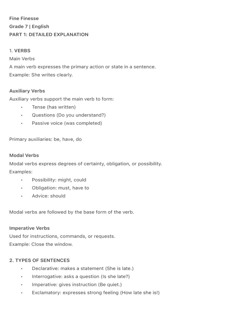 Grade 7 English Grammar | PDF