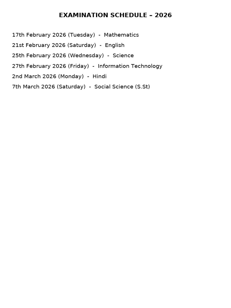 Exam Schedule 2026 | PDF