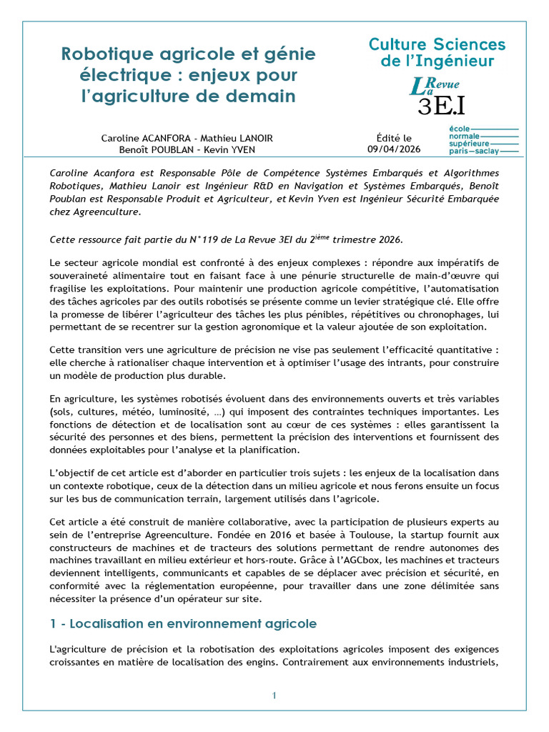 Robotique Agricole Et Genie Electrique Enjeux Pour Lagriculture de ...