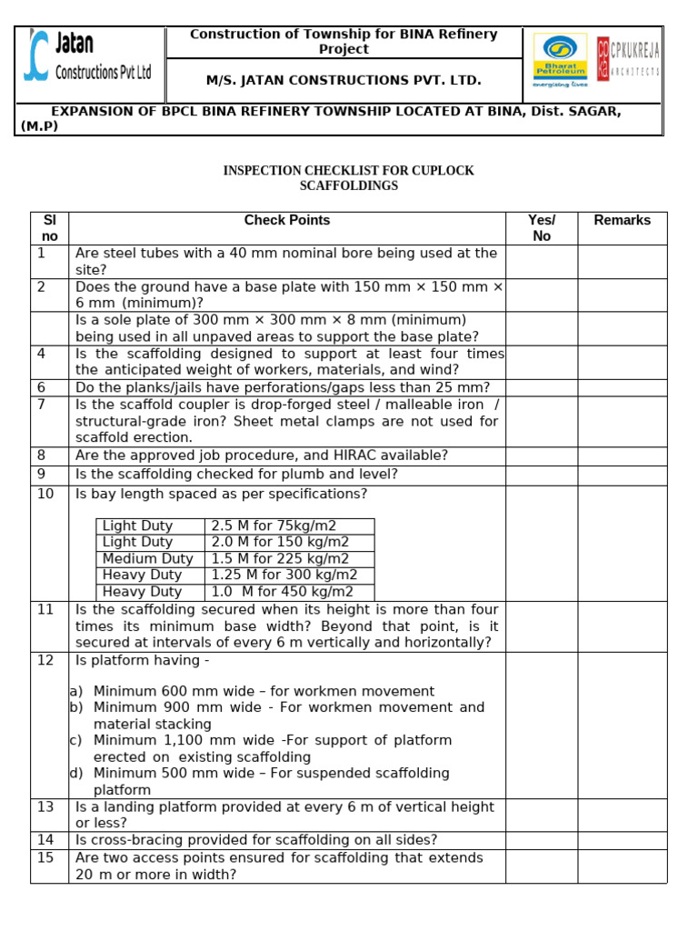 Scaffold Inspection Checklist_Rev 00 | PDF | Scaffolding