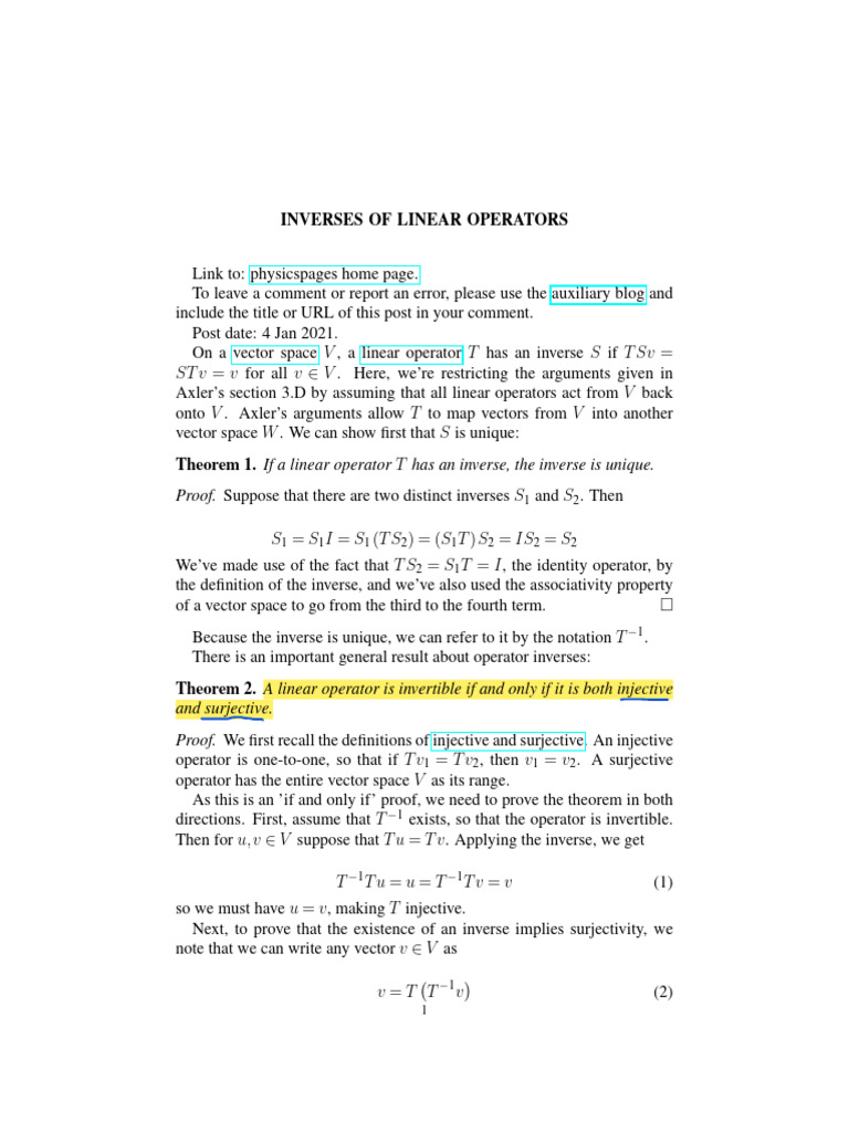 Inverses of Linear Operators | PDF | Linear Map | Vector Space