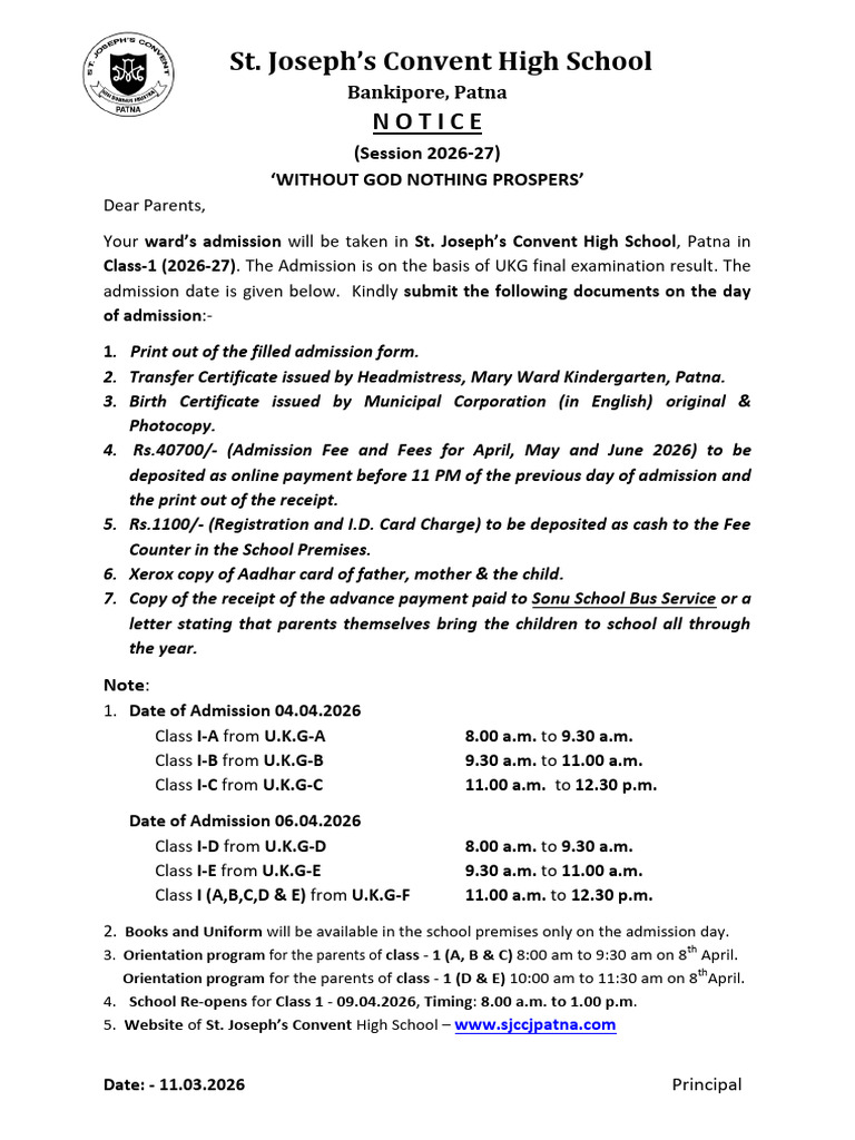 Notice for Class 1_2026-27(File Attachment) | PDF