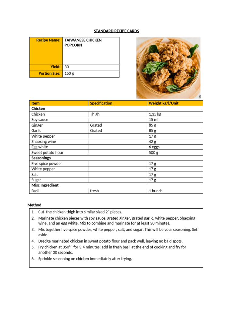 Week 9 Standard Recipe Cards | PDF | Stir Frying | Sauce
