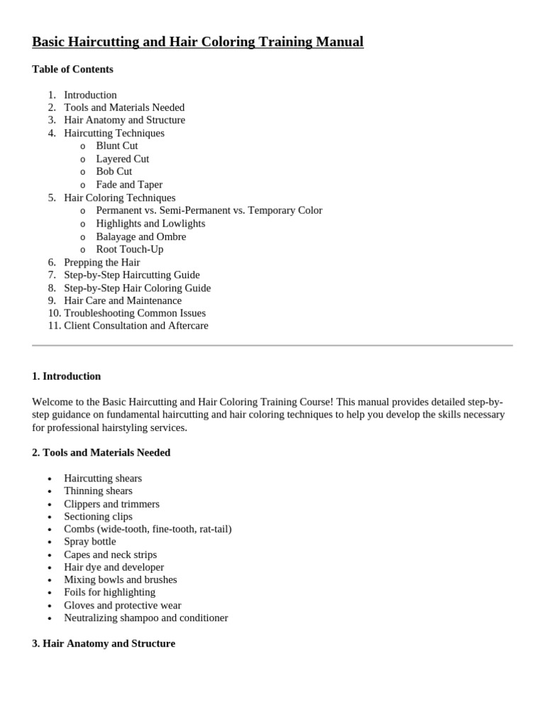 Basic Haircutting and Hair Coloring Training Manual | PDF | Hairstyle ...